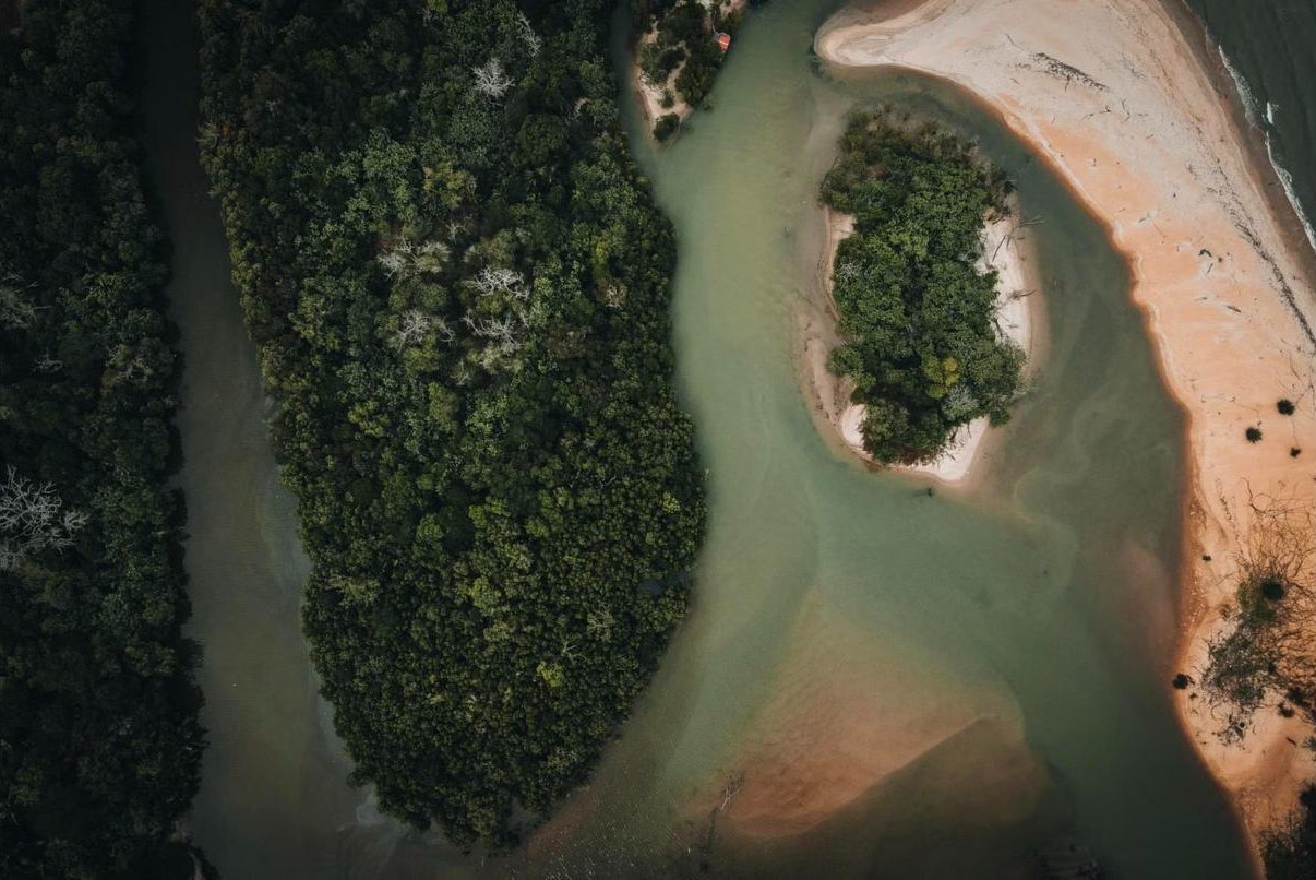 Sandbars in the river seen from above